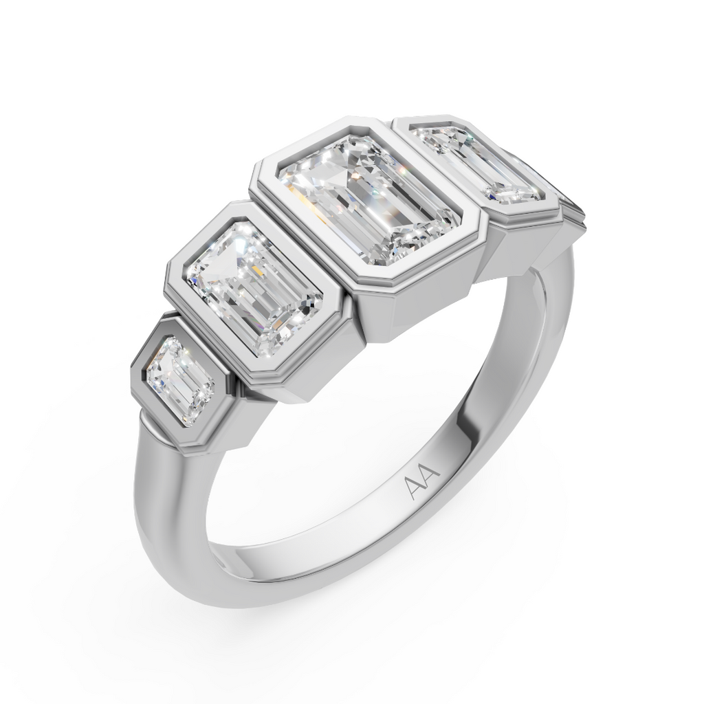 'Venus' 5-Stone Graduated, Double Bezel-Set, 1.40 TCW Emerald Cut Lab Diamond Ring