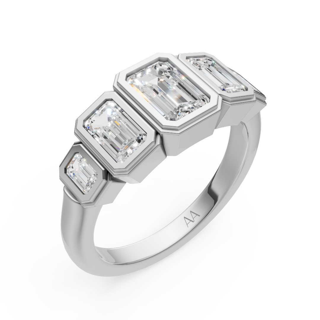 'Venus' 5-Stone Graduated, Double Bezel-Set, 1.40 TCW Emerald Cut Lab Diamond Ring