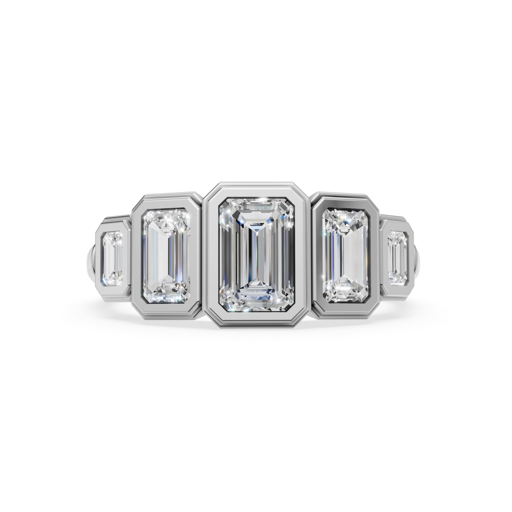 'Venus' 5-Stone Graduated, Double Bezel-Set, 1.40 TCW Emerald Cut Lab Diamond Ring