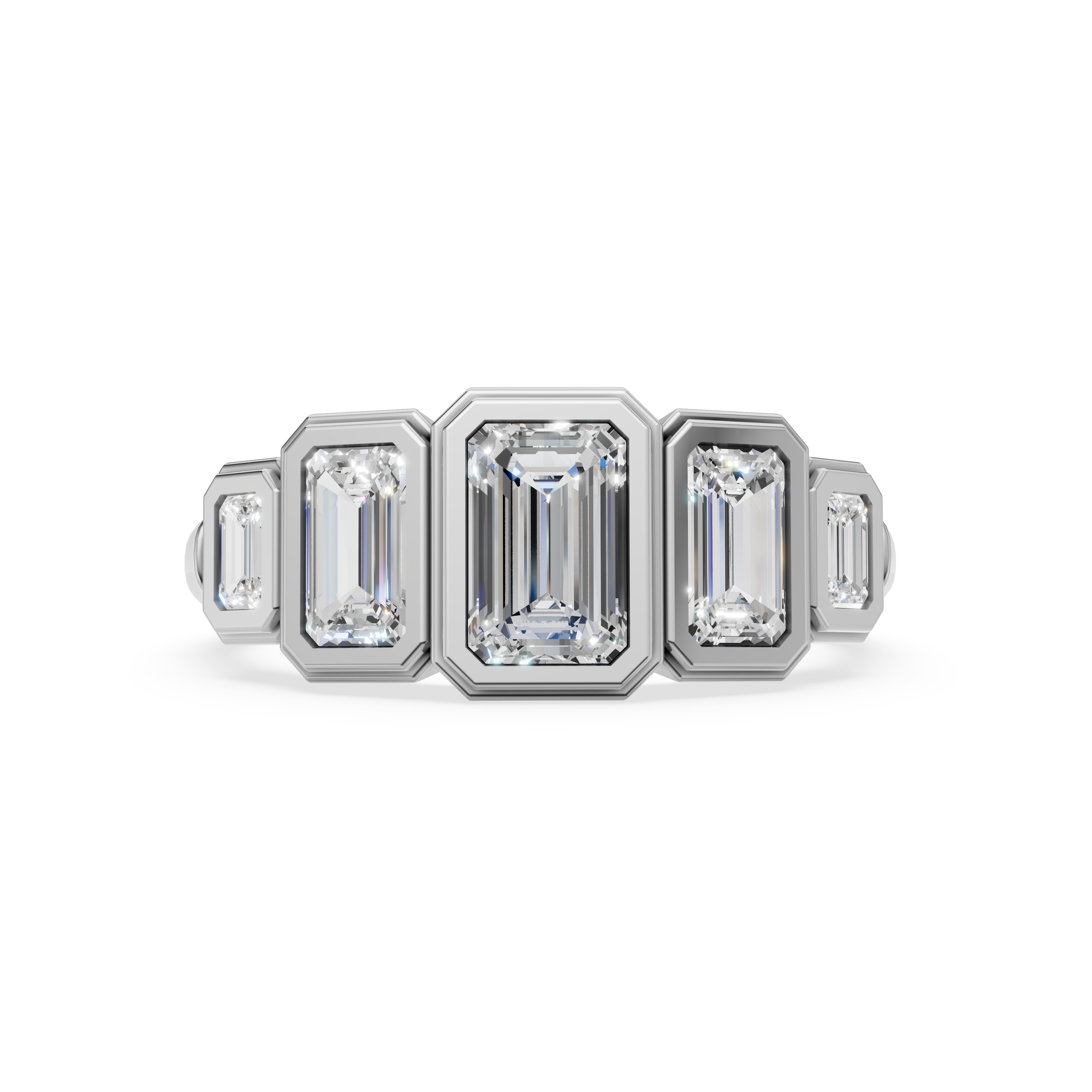 'Venus' 5-Stone Graduated, Double Bezel-Set, 1.40 TCW Emerald Cut Lab Diamond Ring