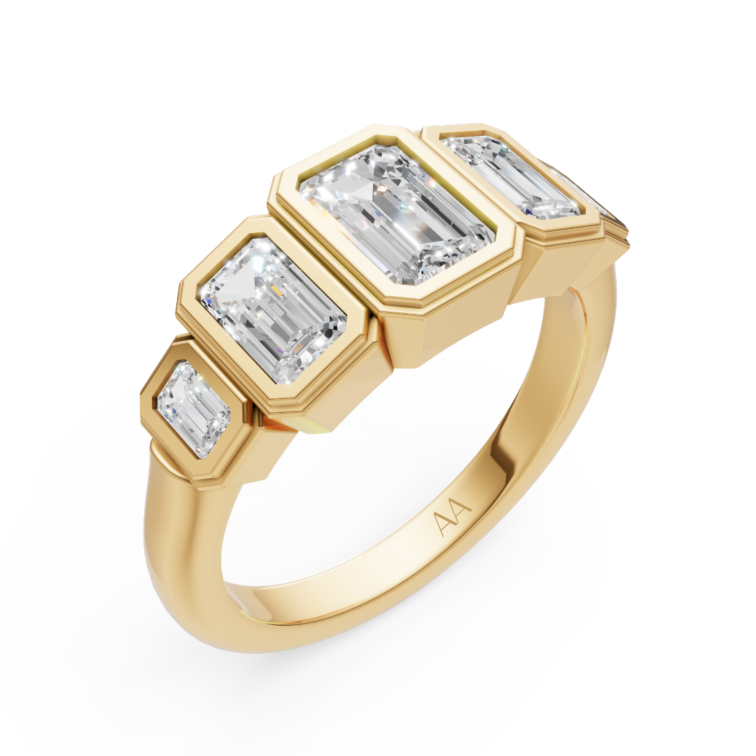 'Venus' 5-Stone Graduated, Double Bezel-Set, 1.40 TCW Emerald Cut Lab Diamond Ring