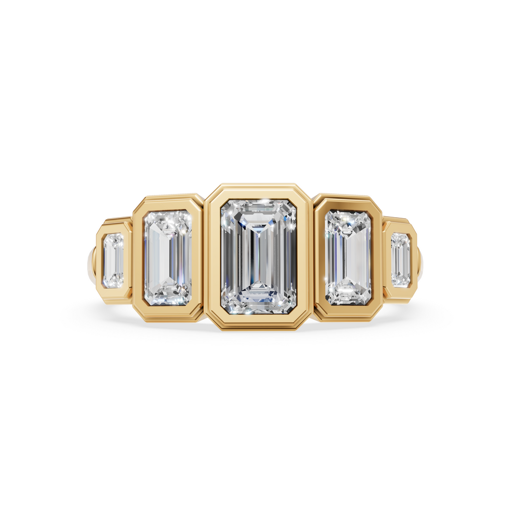 'Venus' 5-Stone Graduated, Double Bezel-Set, 1.40 TCW Emerald Cut Lab Diamond Ring