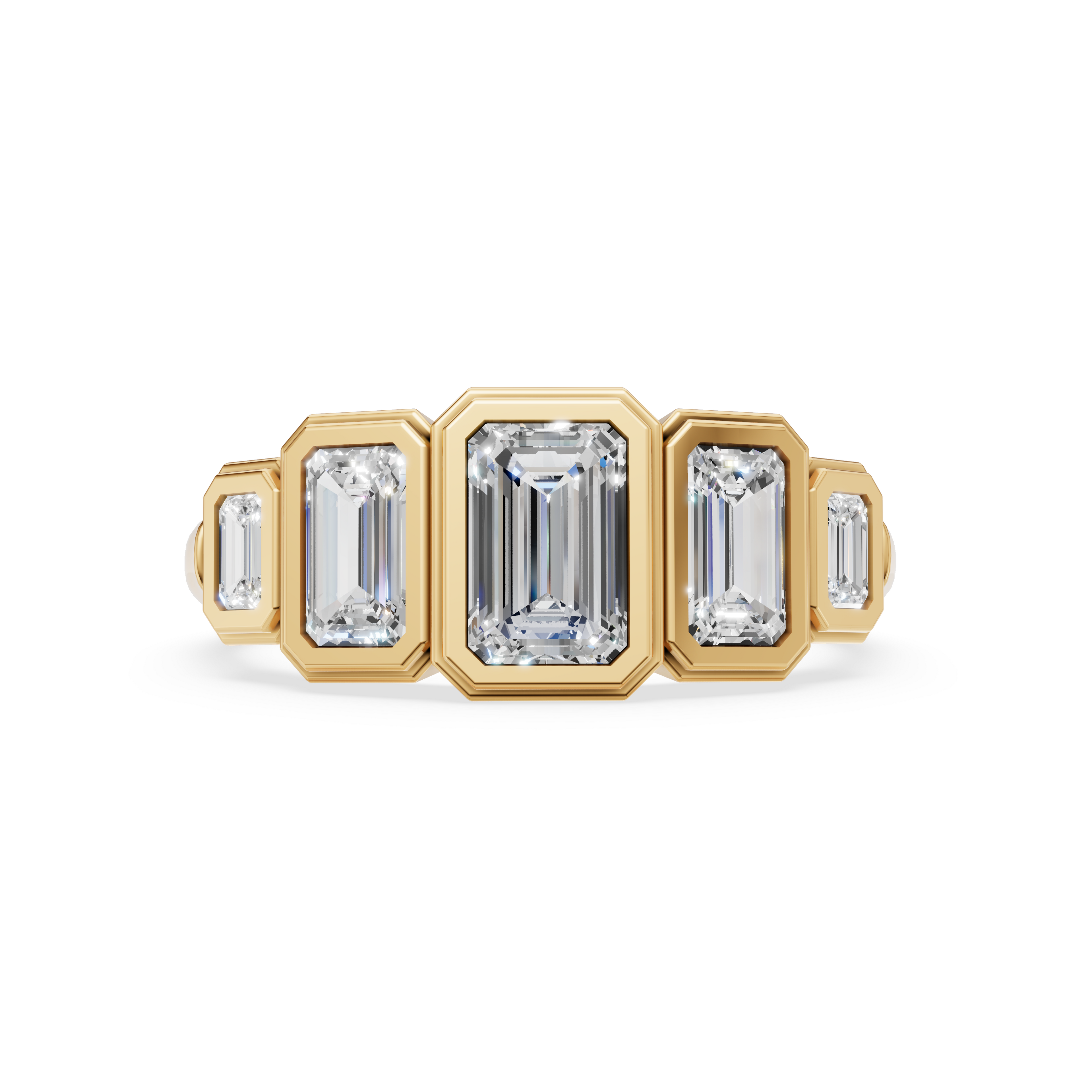 'Venus' 5-Stone Graduated, Double Bezel-Set, 1.40 TCW Emerald Cut Lab Diamond Ring