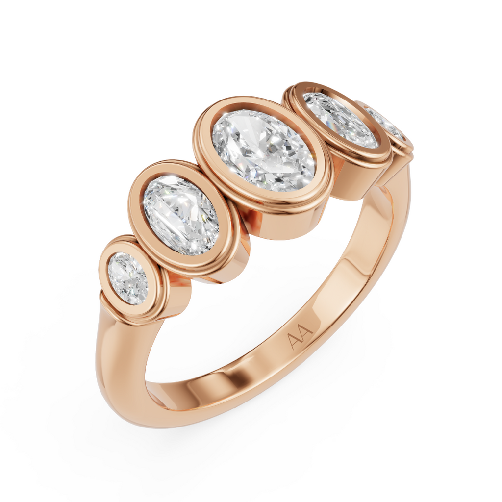 'Venus' 5-Stone Graduated, Double Bezel-Set, 0.85 TCW Oval Cut Lab Diamond Ring