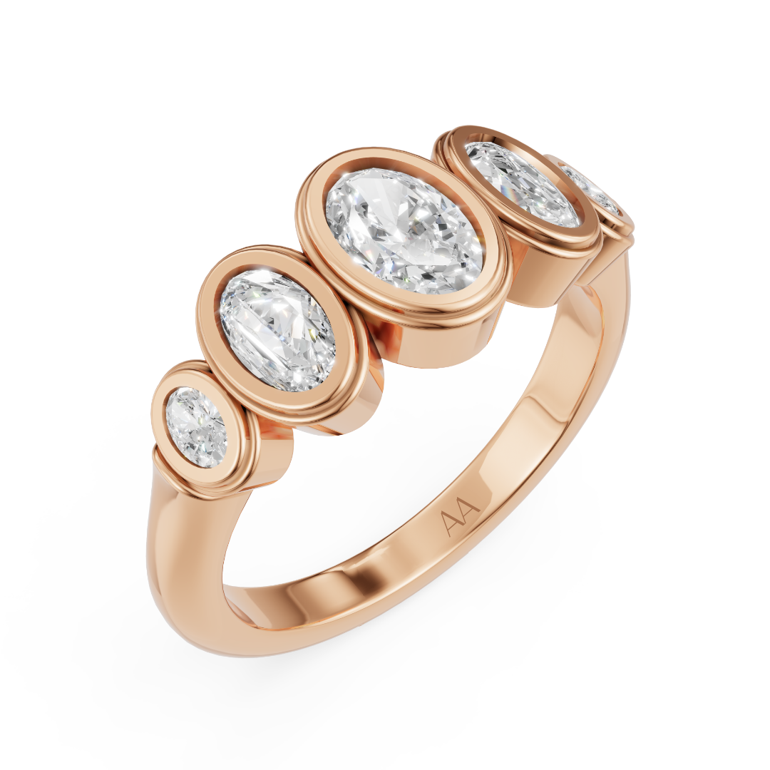 'Venus' 5-Stone Graduated, Double Bezel-Set, 0.85 TCW Oval Cut Lab Diamond Ring