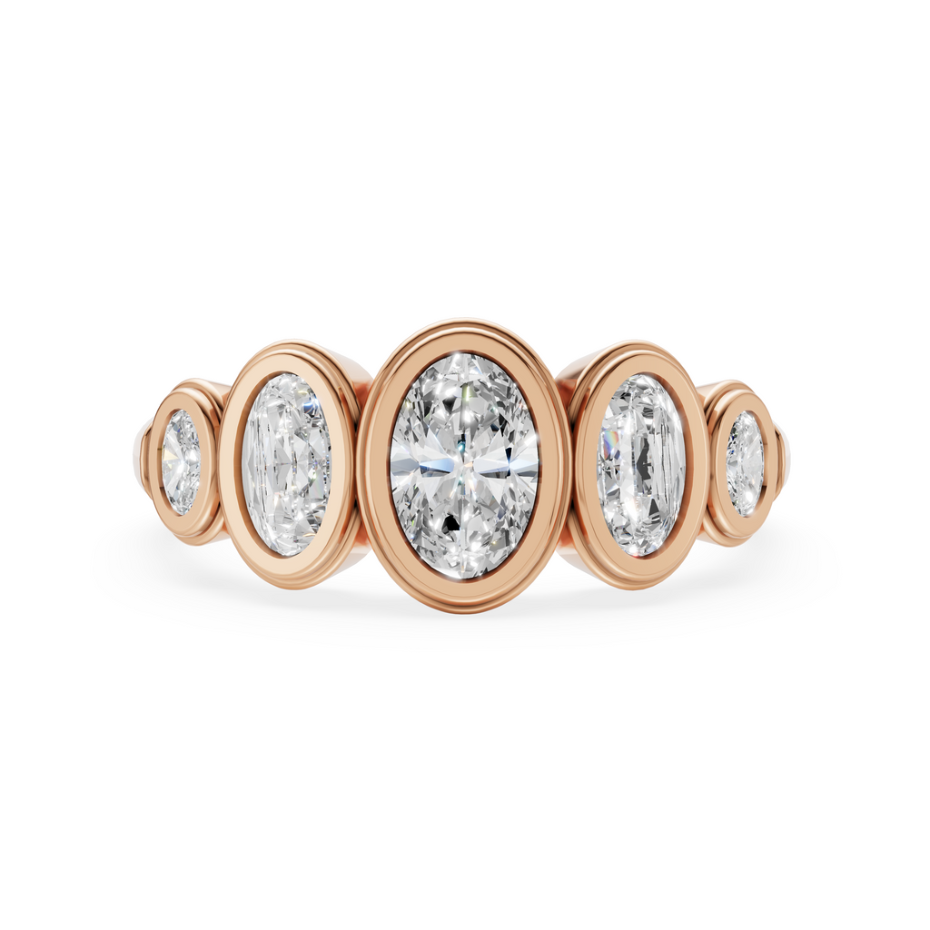 'Venus' 5-Stone Graduated, Double Bezel-Set, 0.85 TCW Oval Cut Lab Diamond Ring