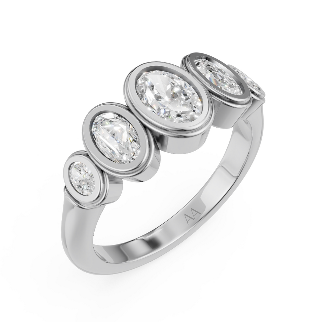 'Venus' 5-Stone Graduated, Double Bezel-Set, 0.85 TCW Oval Cut Lab Diamond Ring