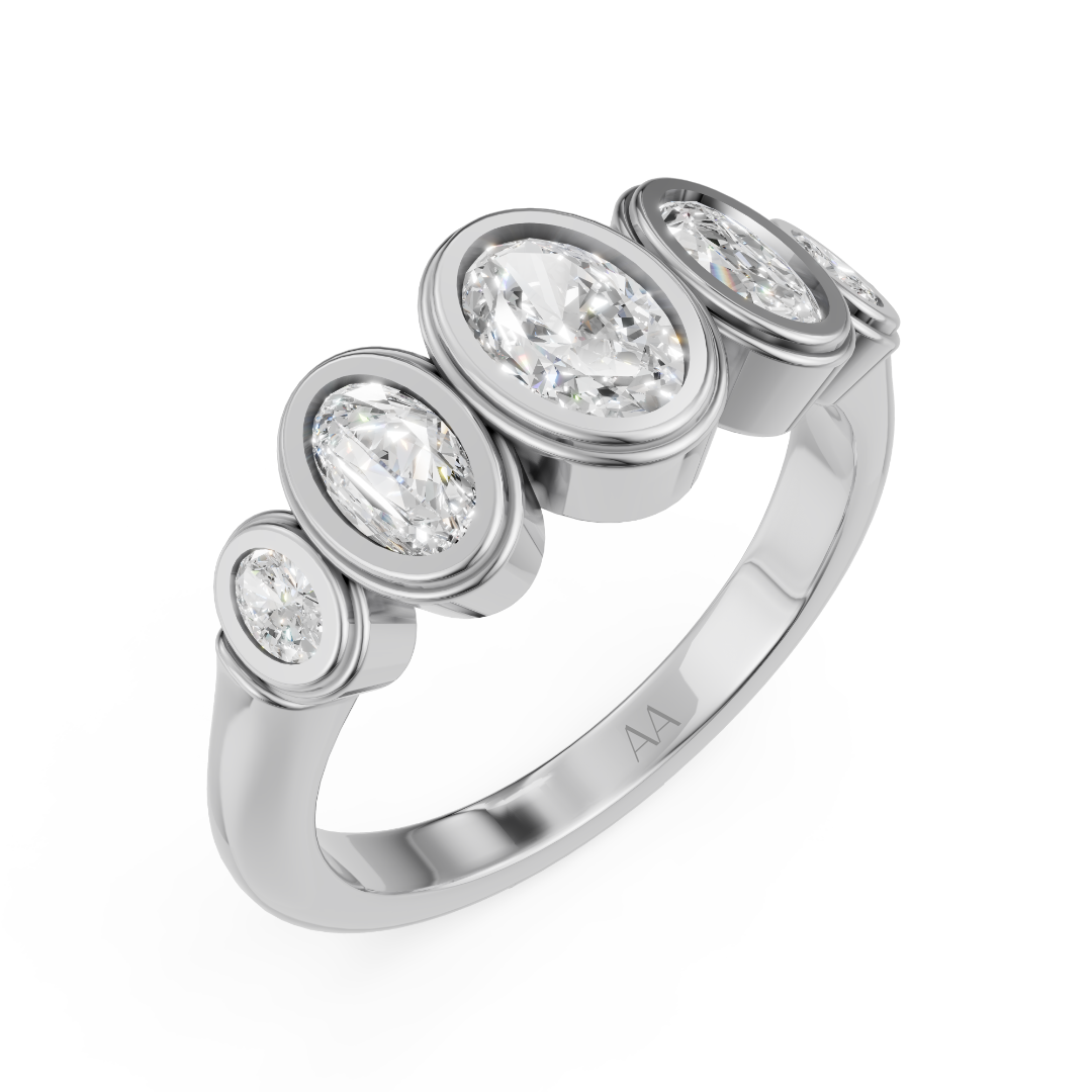 'Venus' 5-Stone Graduated, Double Bezel-Set, 0.85 TCW Oval Cut Lab Diamond Ring