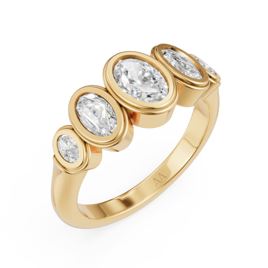 'Venus' 5-Stone Graduated, Double Bezel-Set, 0.85 TCW Oval Cut Lab Diamond Ring