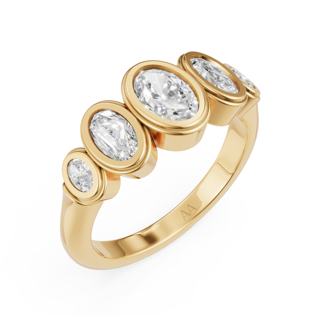 'Venus' 5-Stone Graduated, Double Bezel-Set, 0.85 TCW Oval Cut Lab Diamond Ring