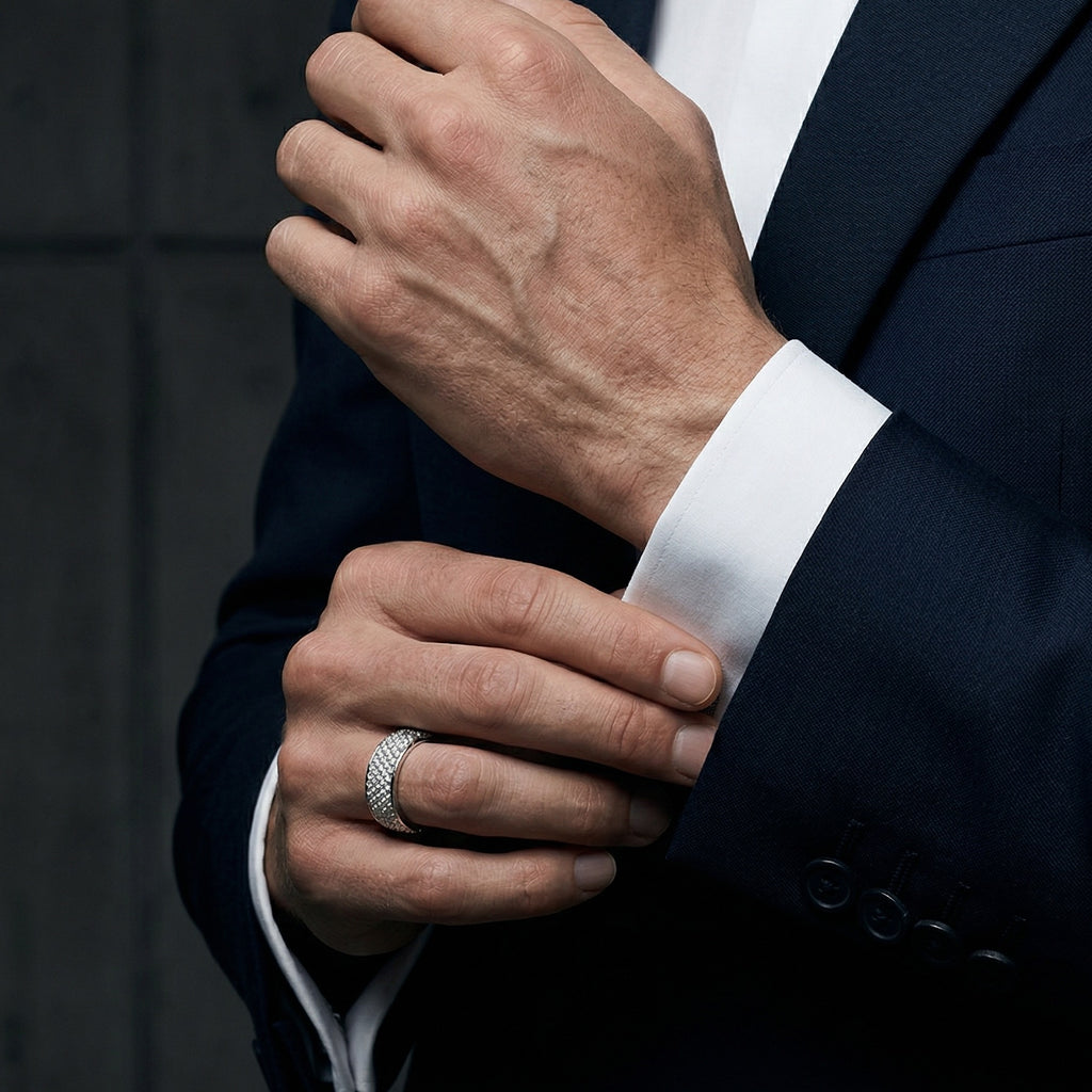 'Vulcan' 6mm wide, White Lab Diamond Mens Band