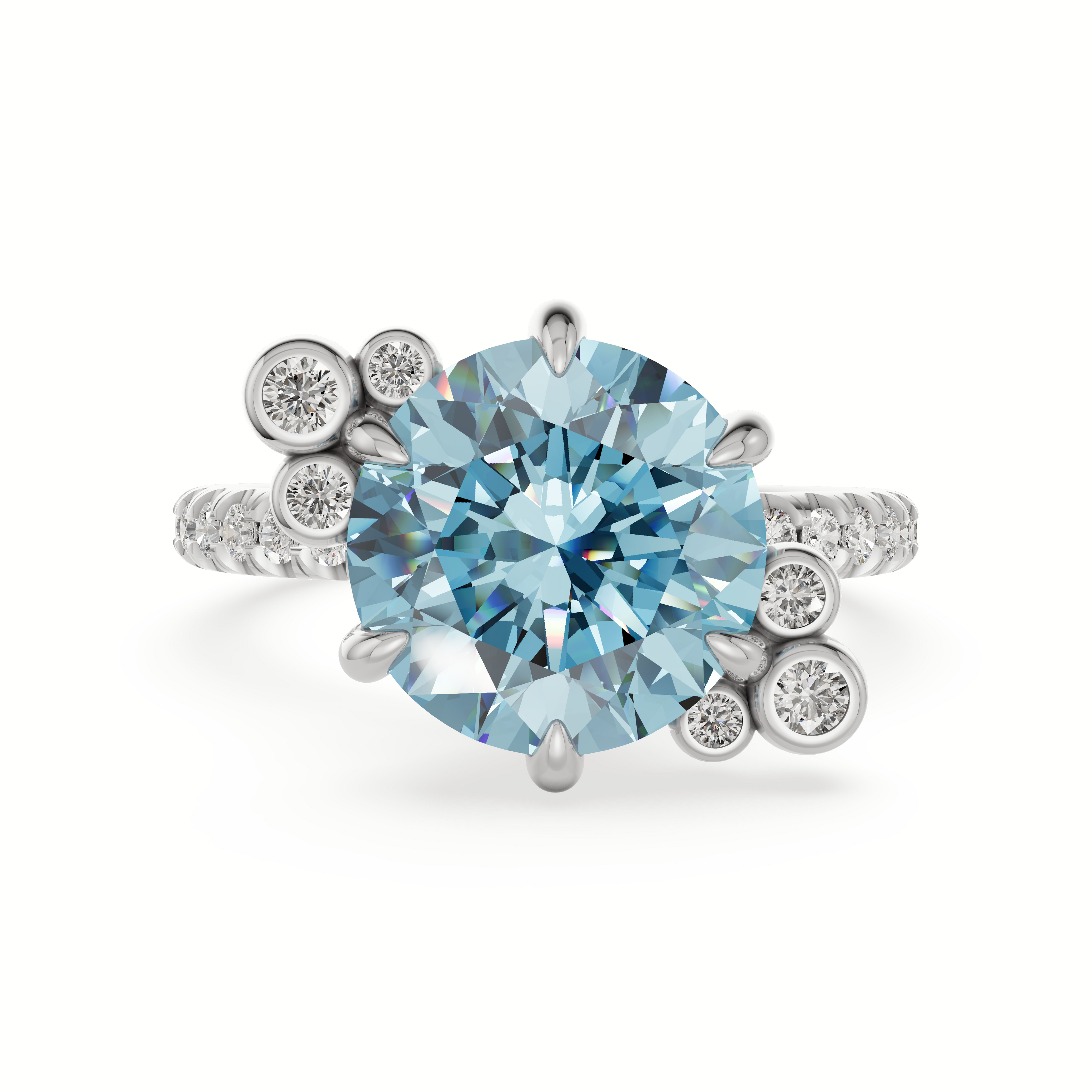 'Elizabeth II' 3.13 Carat Round Brilliant Cut Fancy Vivid Blue Lab Grown Diamond Solitaire Ring