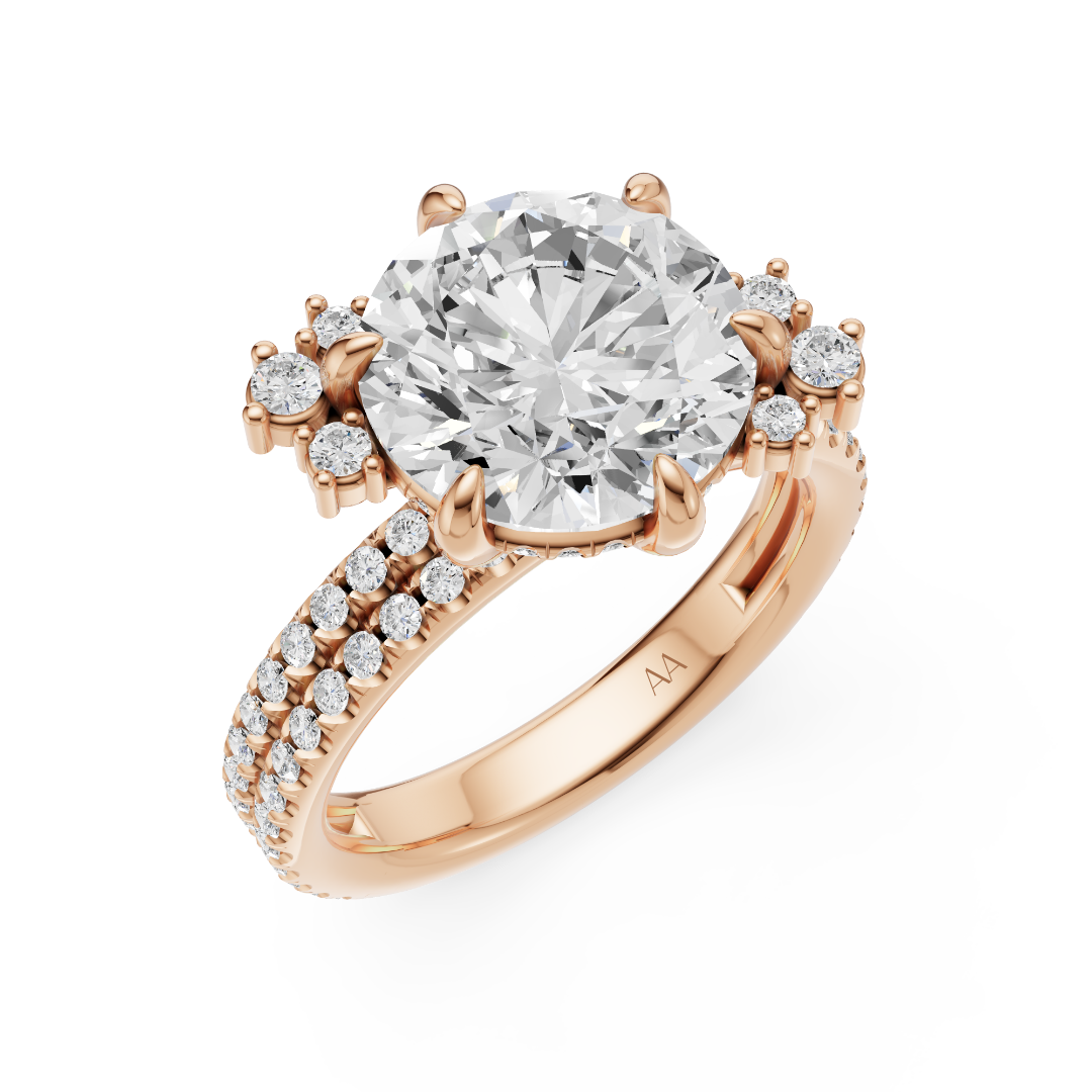 'Aurora' Round Brilliant Cut, Two-Rows Pavé Lab Diamond Engagement Ring
