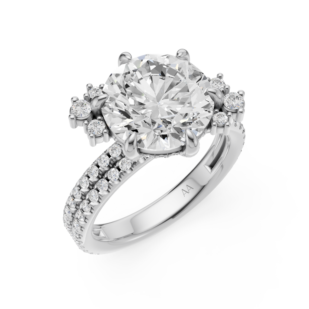 'Aurora' Round Brilliant Cut, Two-Rows Pavé Lab Diamond Engagement Ring