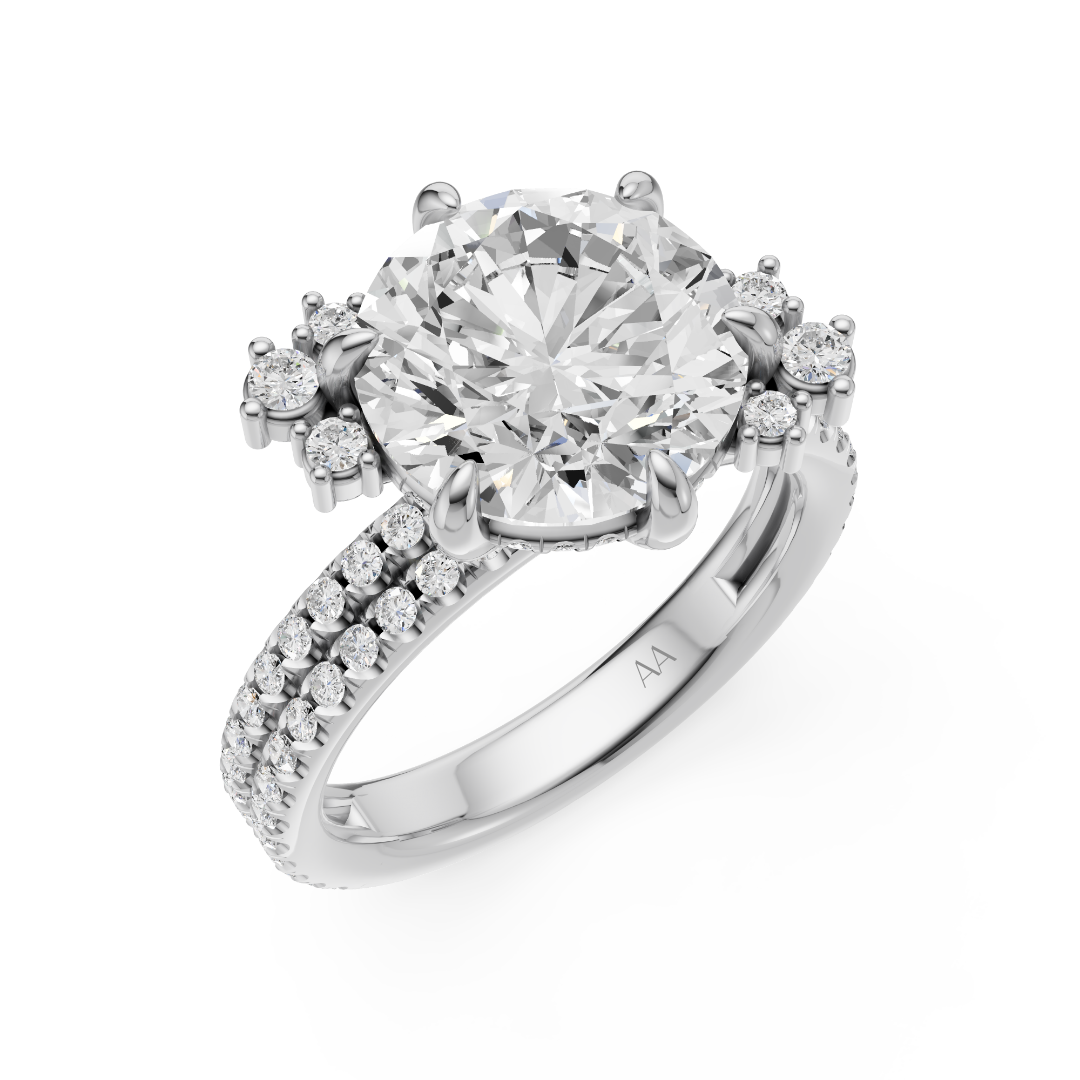 'Aurora' Round Brilliant Cut, Two-Rows Pavé Lab Diamond Engagement Ring