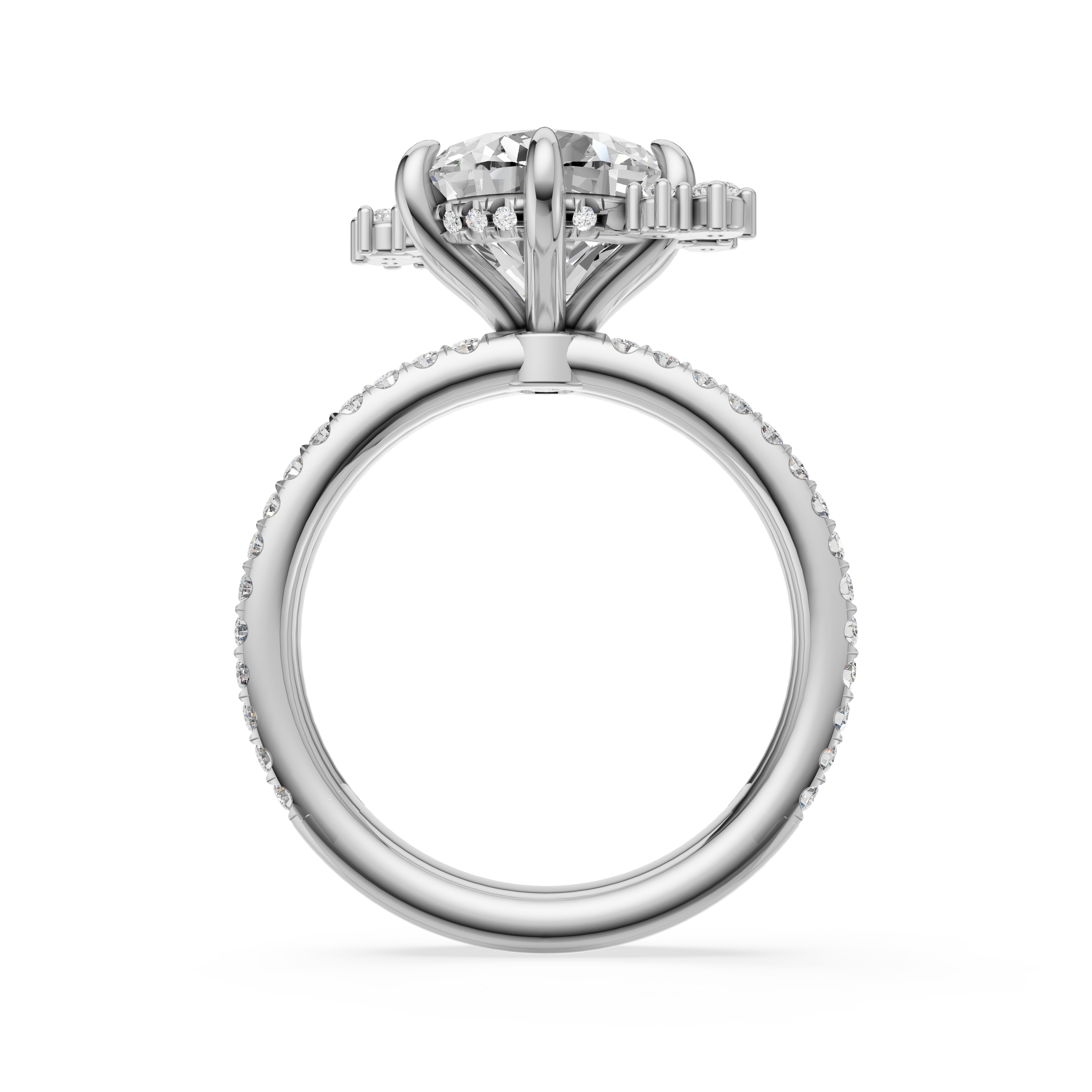 'Aurora' Round Brilliant Cut, Two-Rows Pavé Lab Diamond Engagement Ring