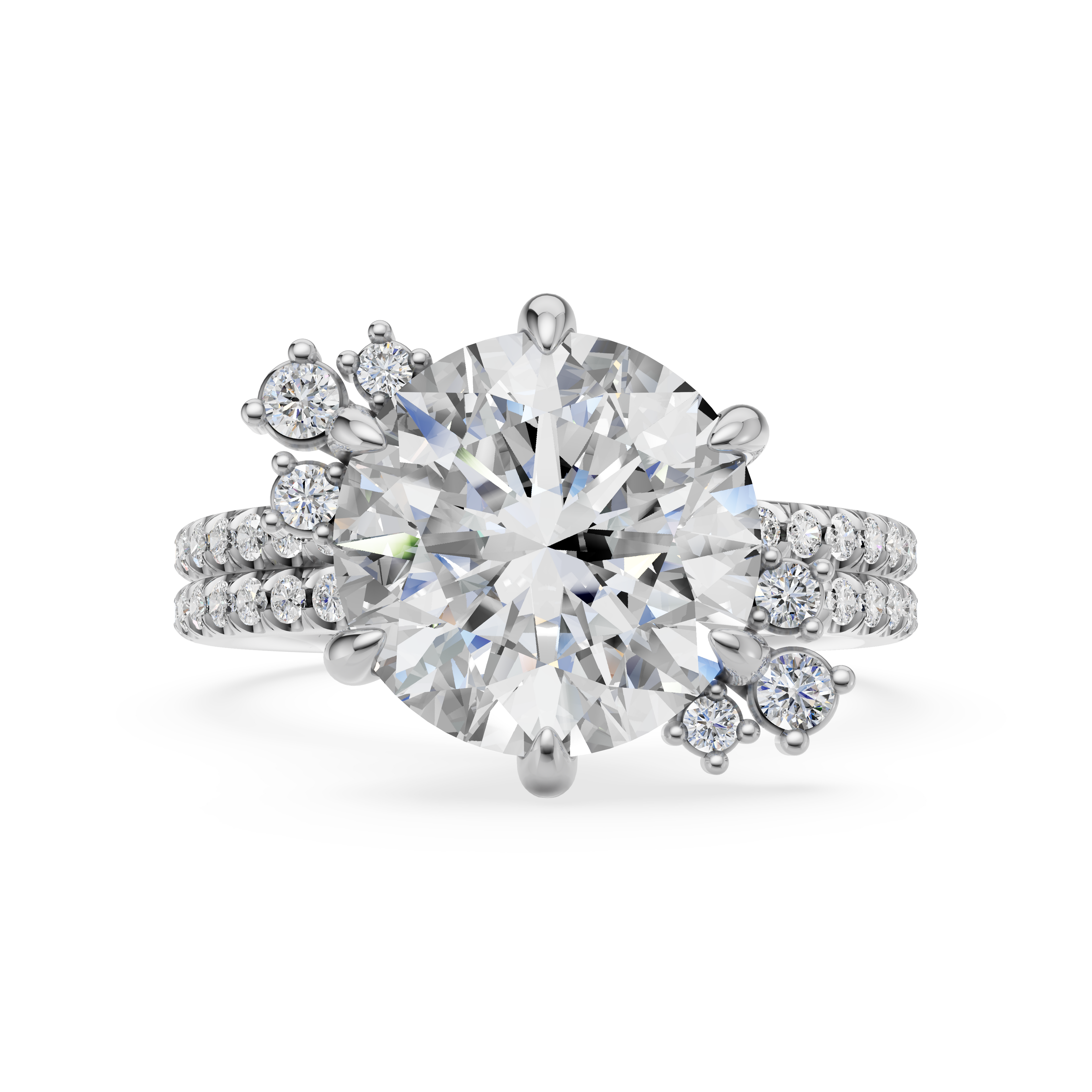 'Aurora' Round Brilliant Cut, Two-Rows Pavé Lab Diamond Engagement Ring