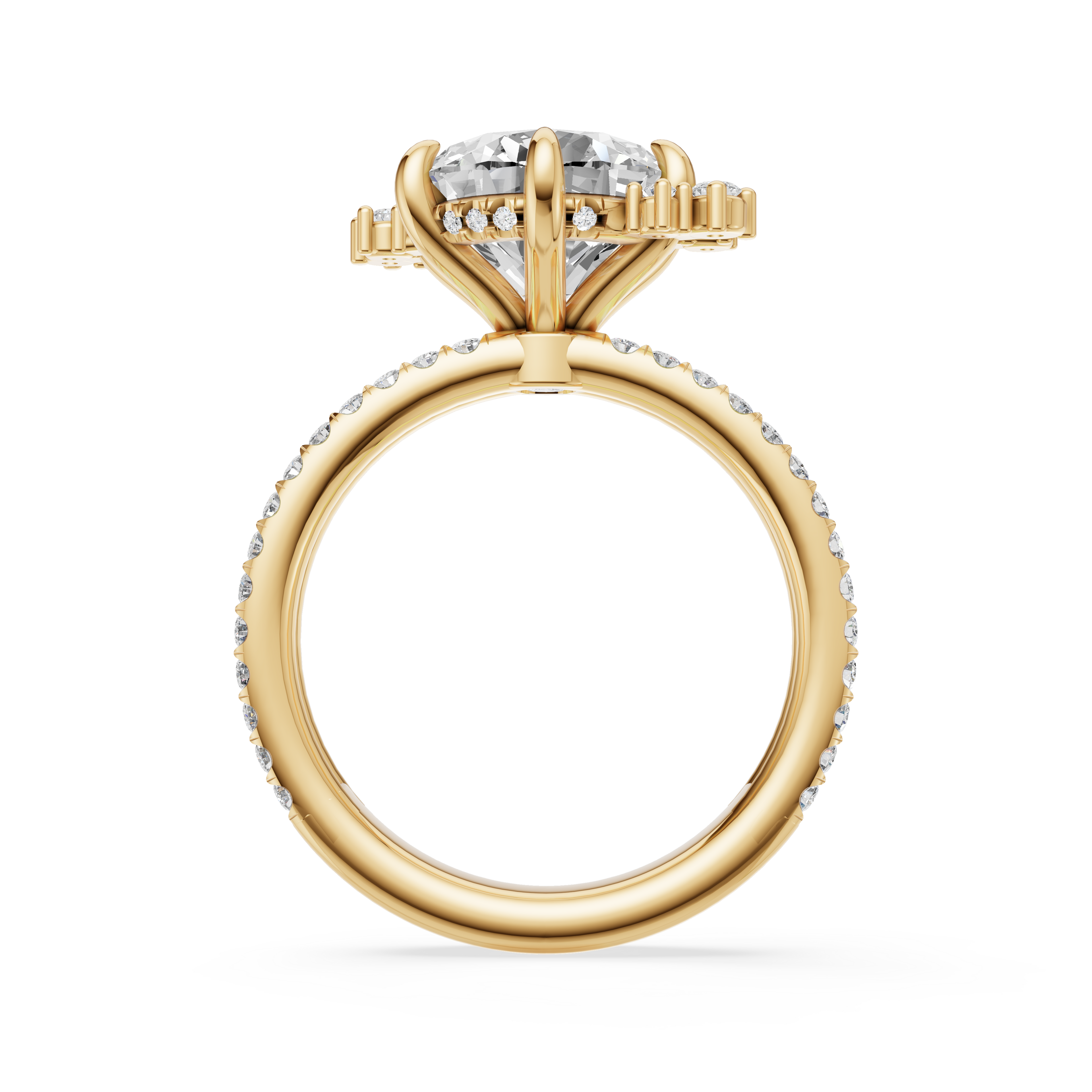 'Aurora' Round Brilliant Cut, Two-Rows Pavé Lab Diamond Engagement Ring