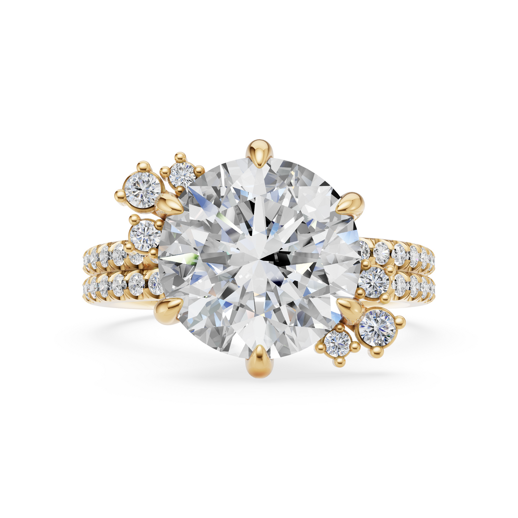 'Aurora' Round Brilliant Cut, Two-Rows Pavé Lab Diamond Engagement Ring