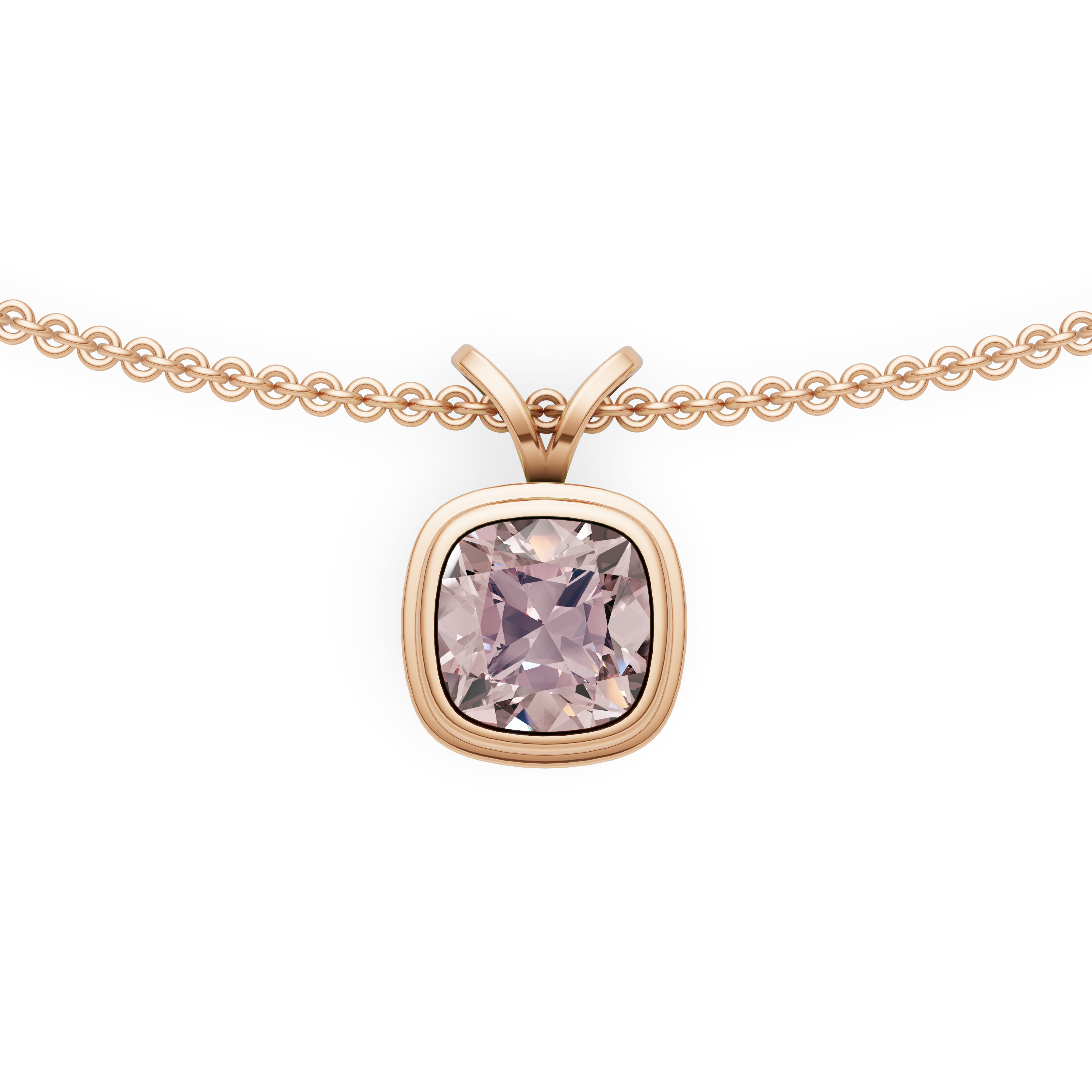 'Emilia' 2.60 Carats Fancy Intense Pink, Cushion Cut Lab Diamond Bezel-set Pendant Necklace