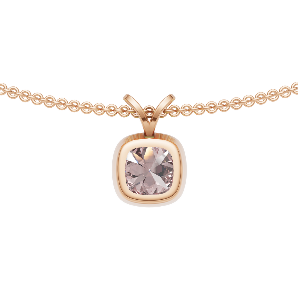 'Emilia' 2.60 Carats Fancy Intense Pink, Cushion Cut Lab Diamond Bezel-set Pendant Necklace