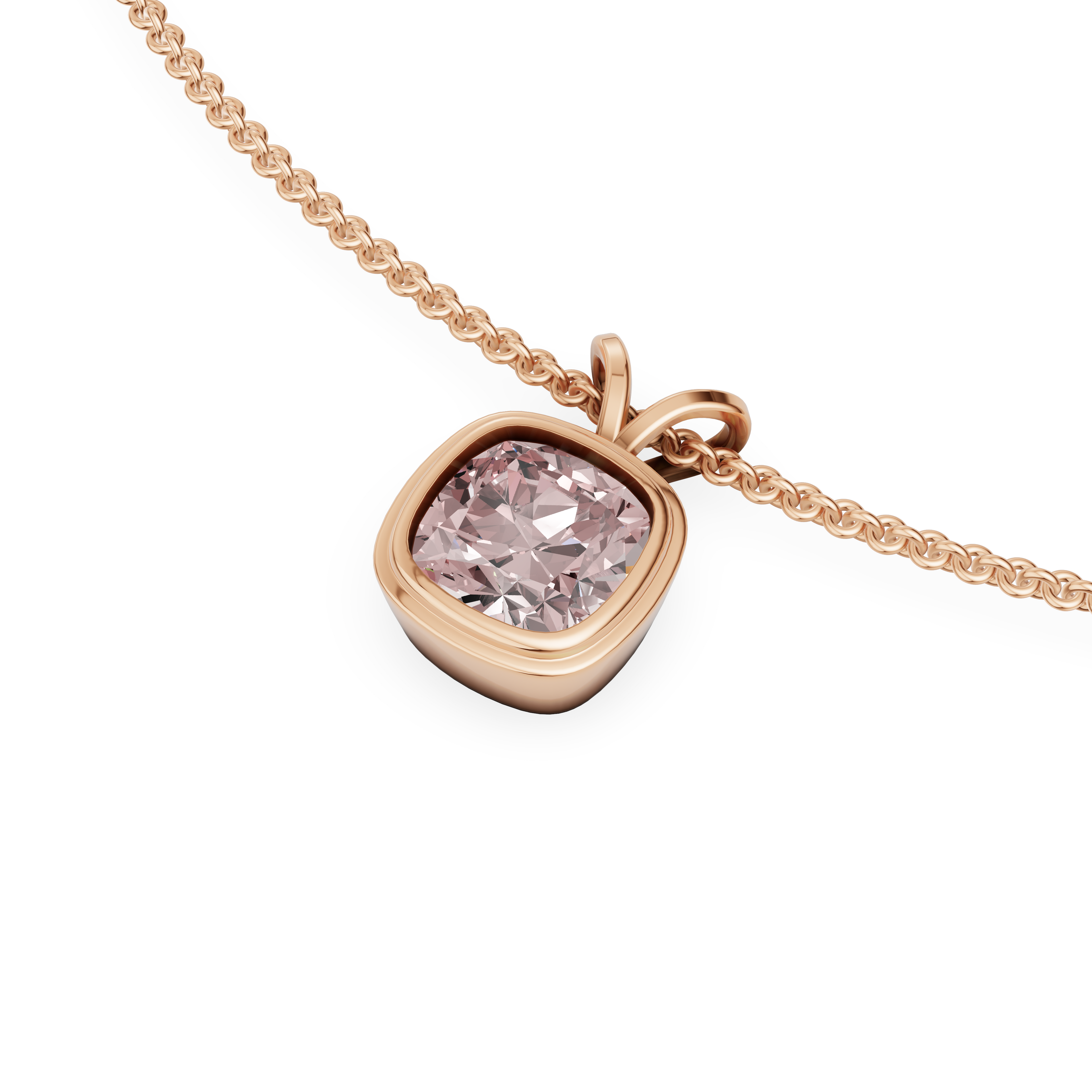 'Emilia' 2.60 Carats Fancy Intense Pink, Cushion Cut Lab Diamond Bezel-set Pendant Necklace