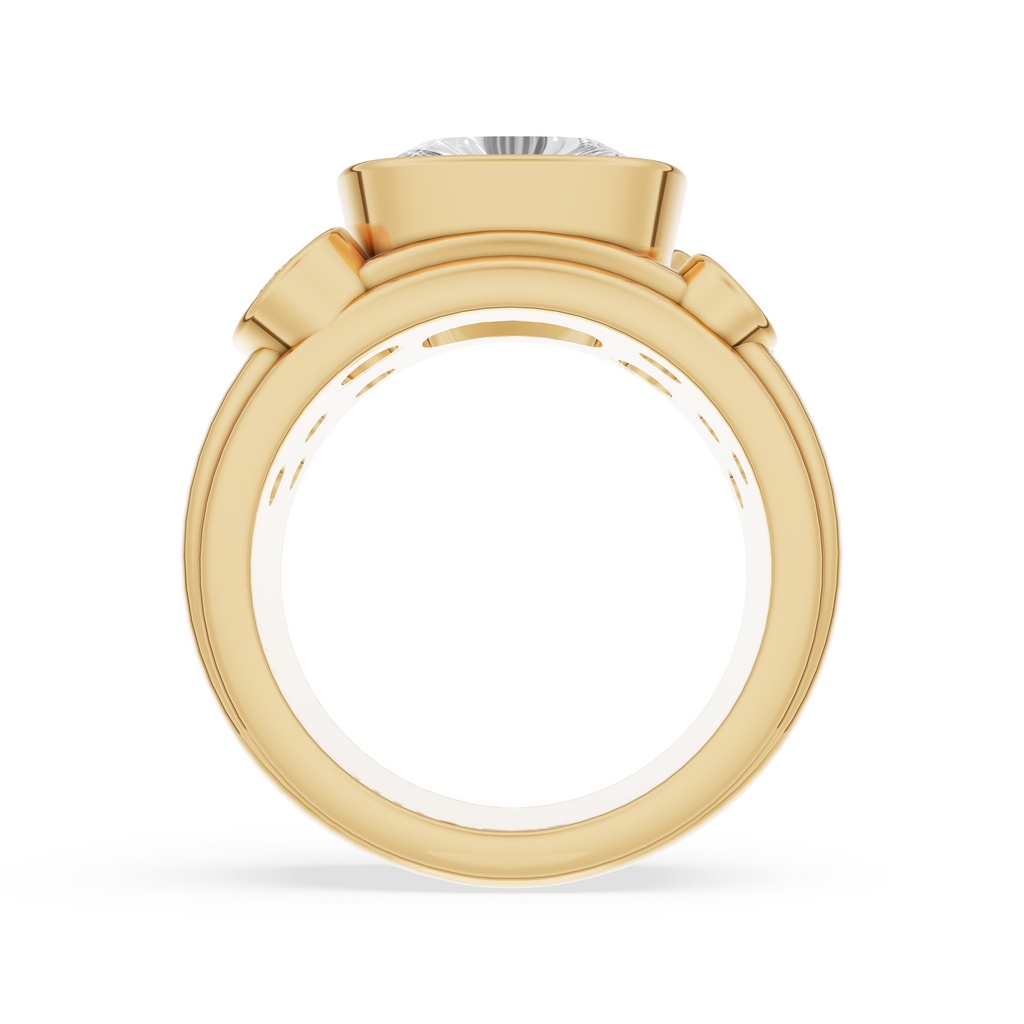 'Juno' 3 Carat Cushion & Round Brilliant Cut, White & Champagne Lab Diamond Bezel-set Ring