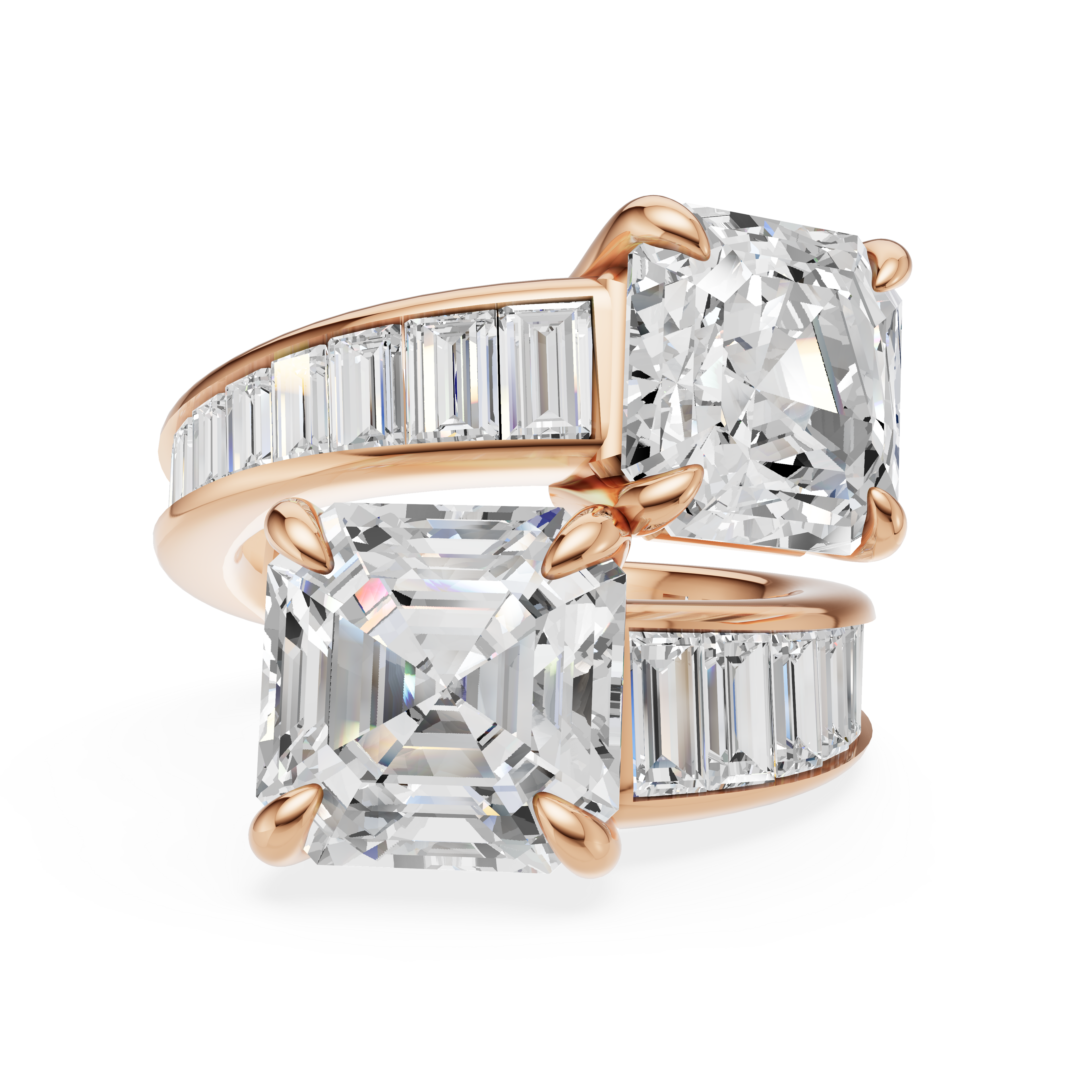 'Florence' 7 Carats Asscher & Baguette Cut Lab Diamond, Toi et Moi Ring