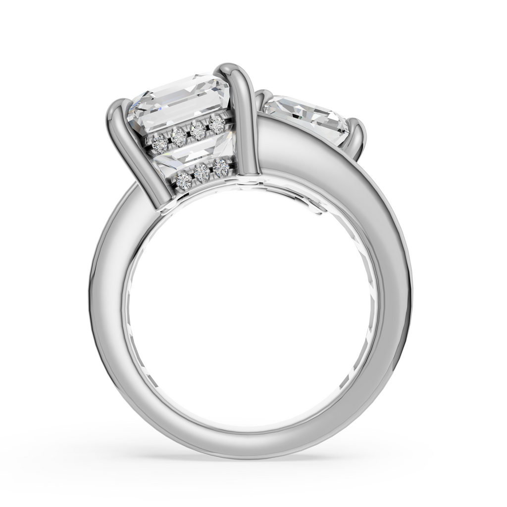 'Florence' 7 Carats Asscher & Baguette Cut Lab Diamond, Toi et Moi Ring