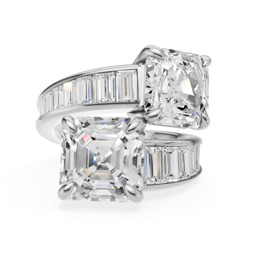 'Florence' 7 Carats Asscher & Baguette Cut Lab Diamond, Toi et Moi Ring