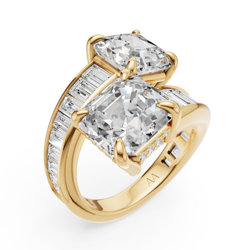 'Florence' 7 Carats Asscher & Baguette Cut Lab Diamond, Toi et Moi Ring