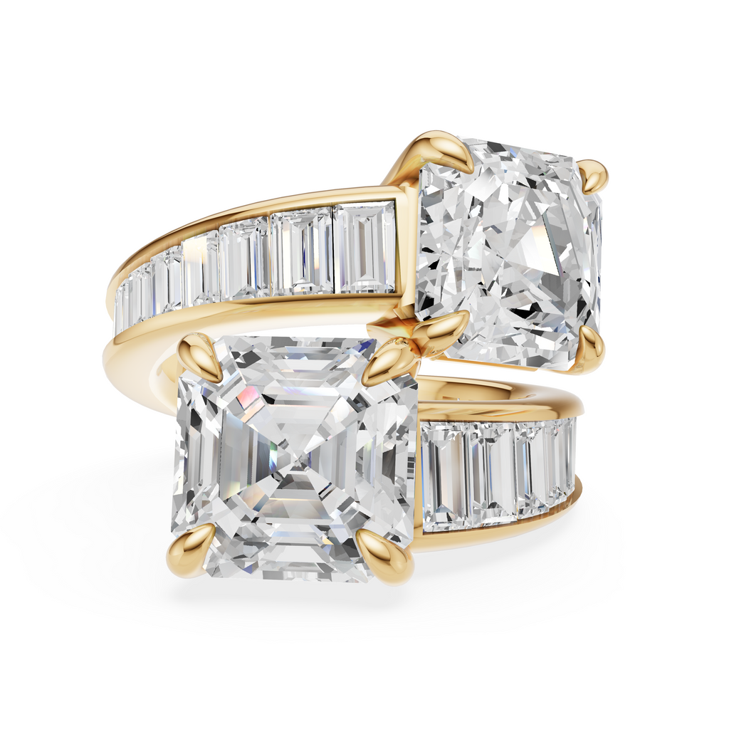 'Florence' 7 Carats Asscher & Baguette Cut Lab Diamond, Toi et Moi Ring