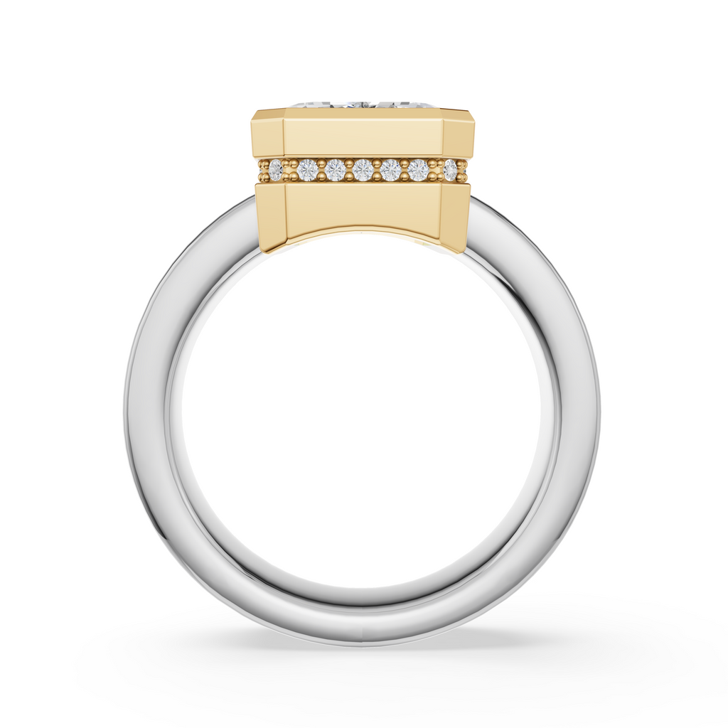 'Rosamund' 5 Carat Emerald Cut & Diamond Pavé Bezel-set Ring