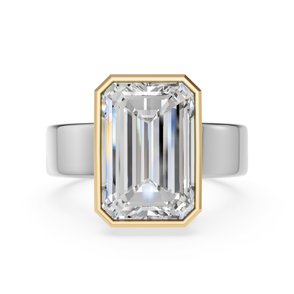 'Rosamund' 5 Carat Emerald Cut & Diamond Pavé Bezel-set Ring