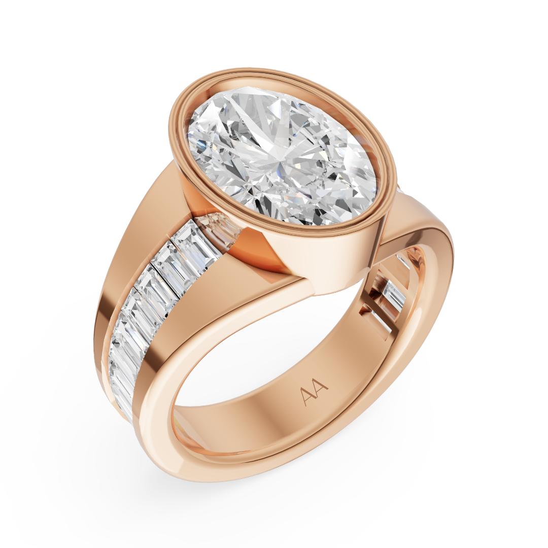'Jodie' 3 Carat Oval & Baguette Cut Lab Diamond Bezel-set Ring