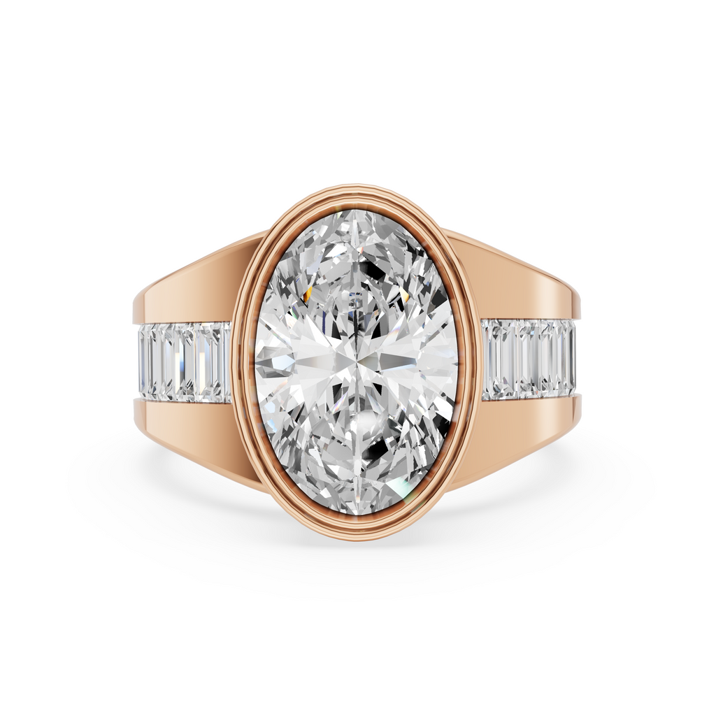 'Jodie' 3 Carat Oval & Baguette Cut Lab Diamond Bezel-set Ring