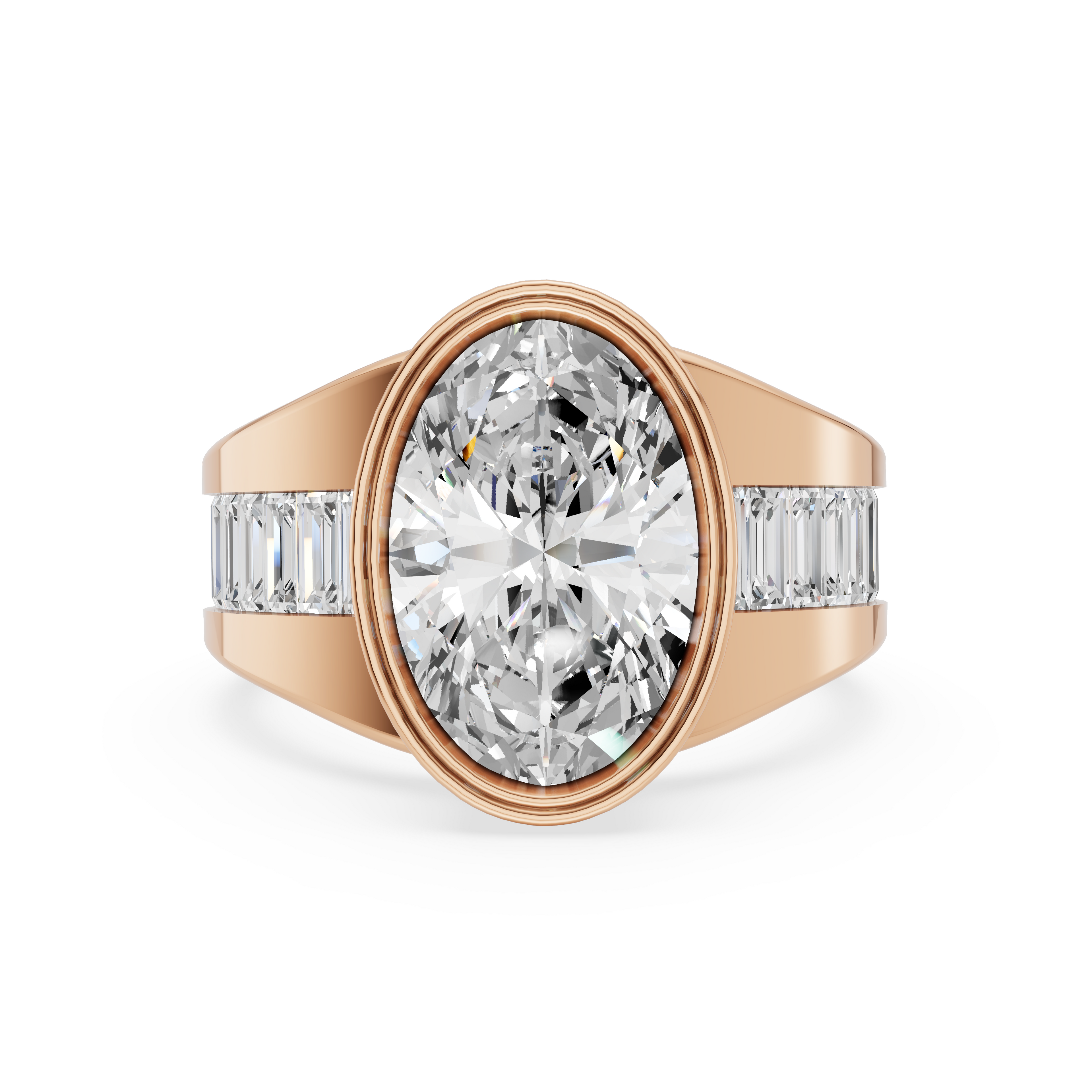 'Jodie' 3 Carat Oval & Baguette Cut Lab Diamond Bezel-set Ring