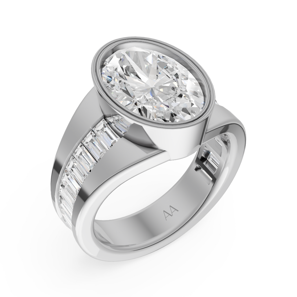 'Jodie' 3 Carat Oval & Baguette Cut Lab Diamond Bezel-set Ring