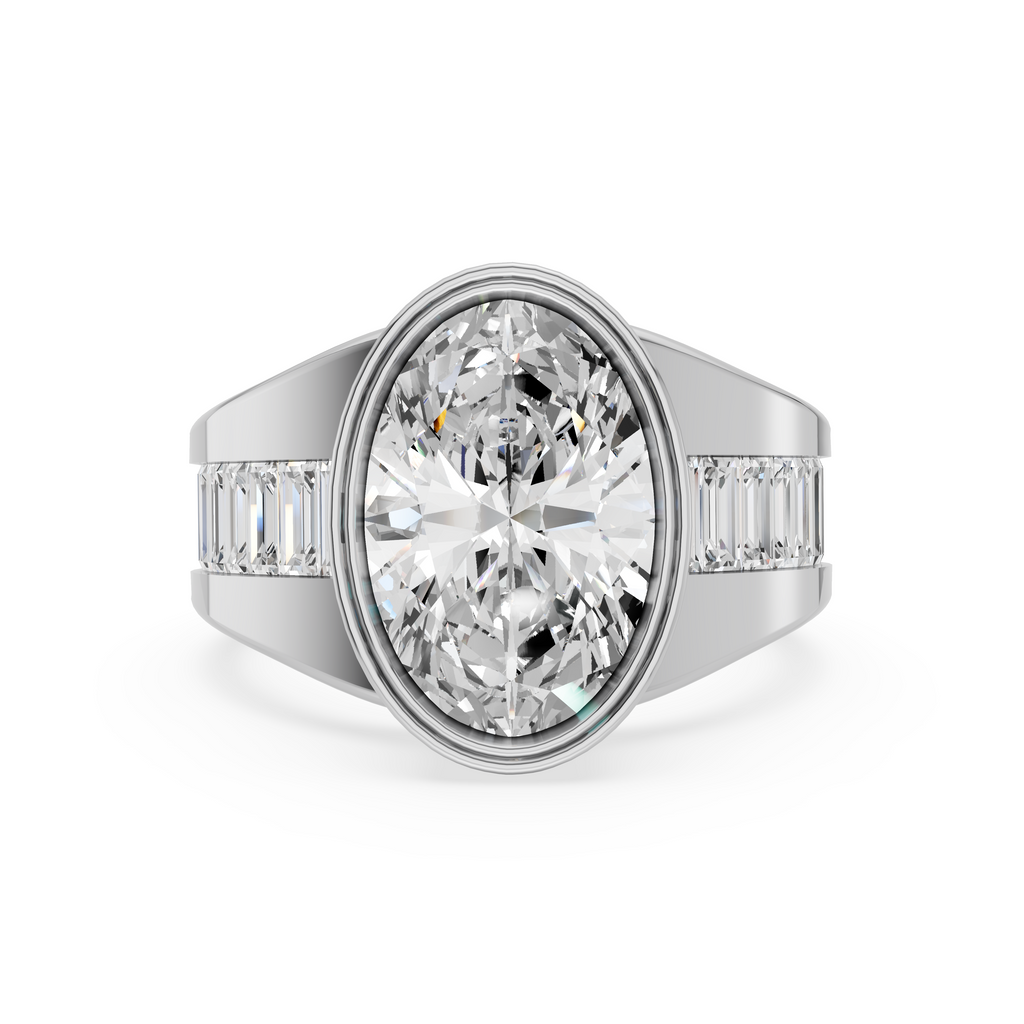 'Jodie' 3 Carat Oval & Baguette Cut Lab Diamond Bezel-set Ring