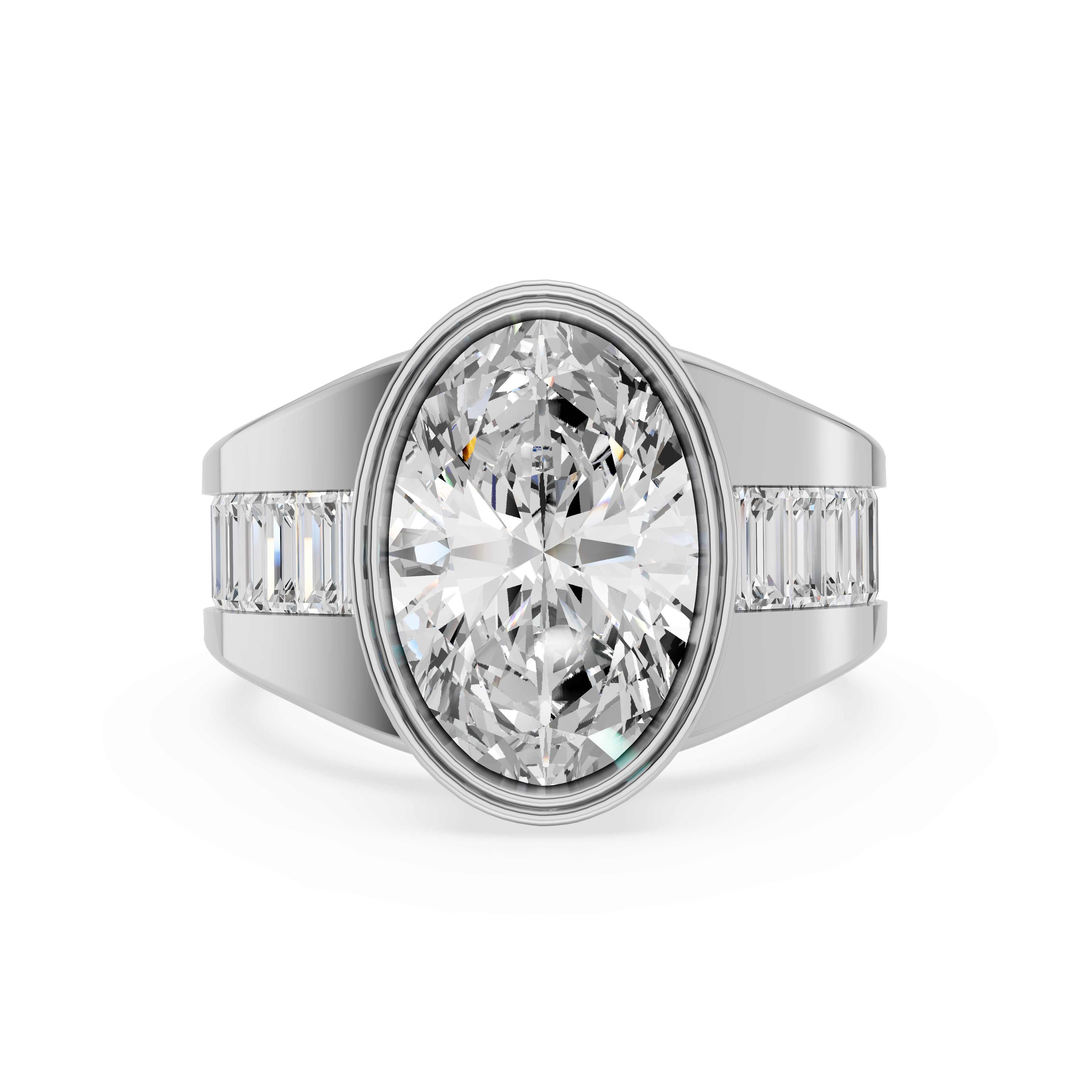 'Jodie' 3 Carat Oval & Baguette Cut Lab Diamond Bezel-set Ring