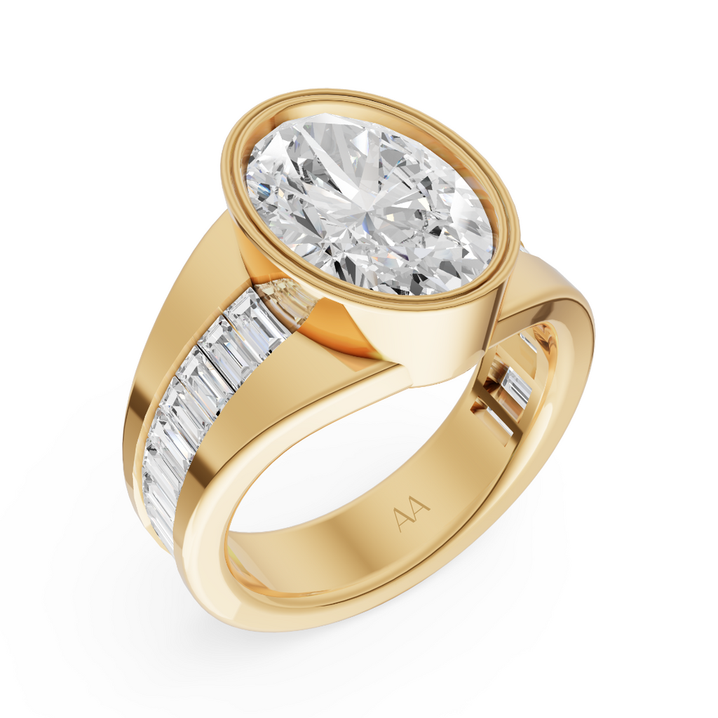 'Jodie' 3 Carat Oval & Baguette Cut Lab Diamond Bezel-set Ring