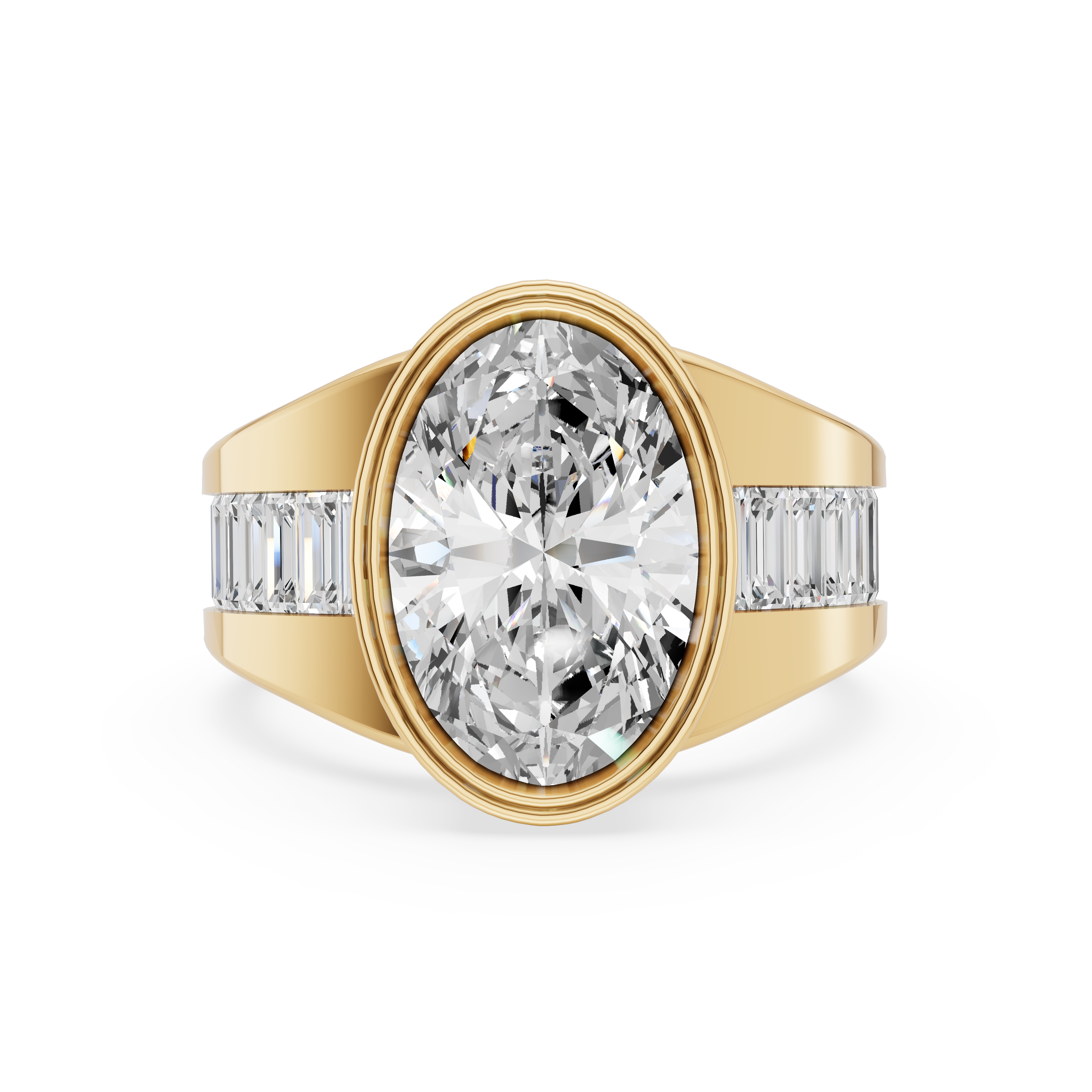 'Jodie' 3 Carat Oval & Baguette Cut Lab Diamond Bezel-set Ring