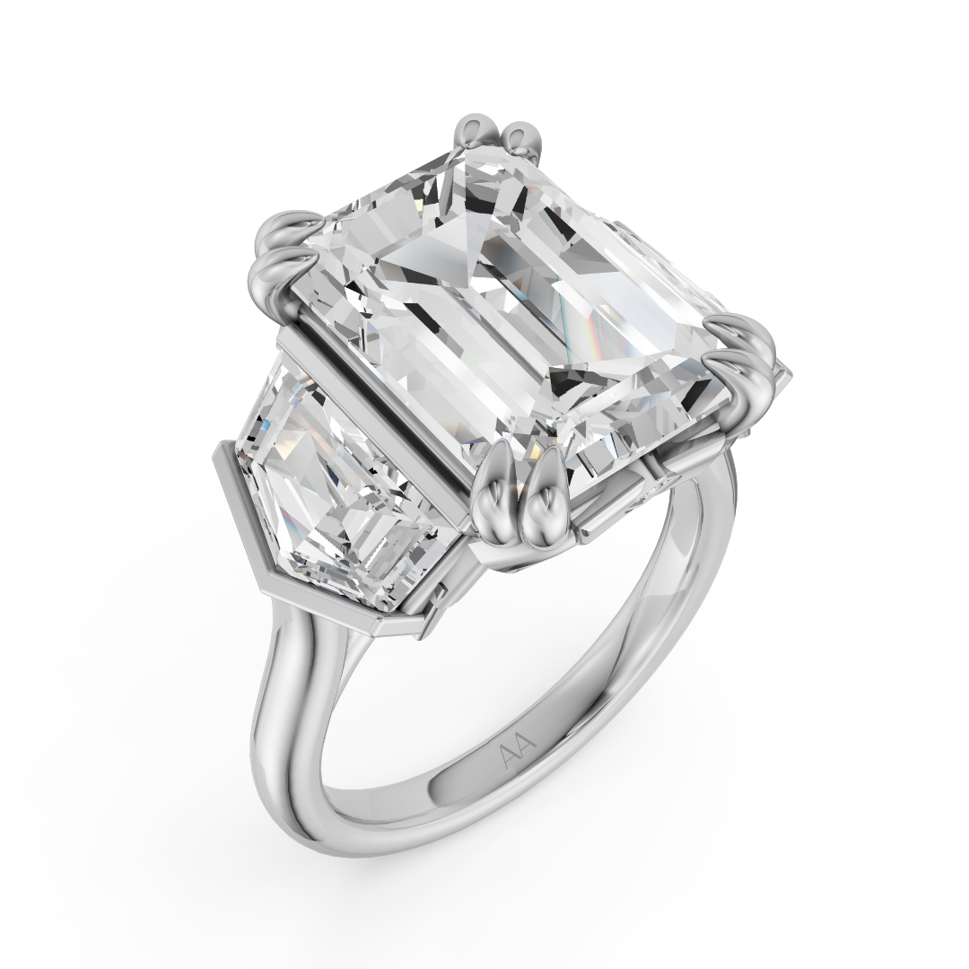 'Hayley' 6 Carat Emerald & Cadillac Cut Lab Diamond Ring
