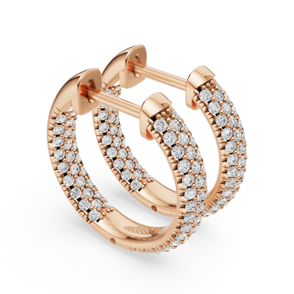 'Luna' 3 rows pavé Lab Diamond Huggie Earrings. 17mm