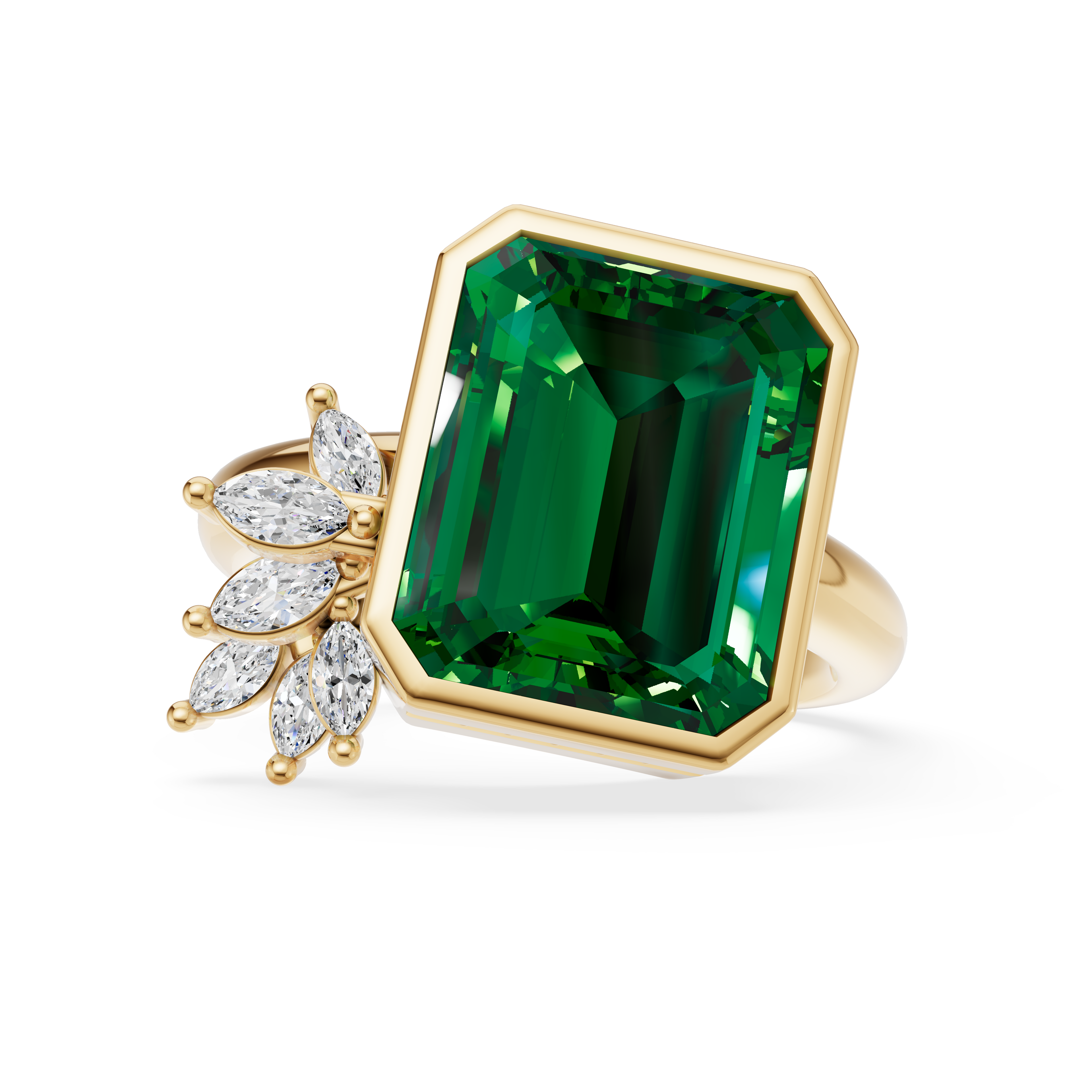 'Kate' 4 Carat Emerald & Marquise Cut Lab Diamond Ring