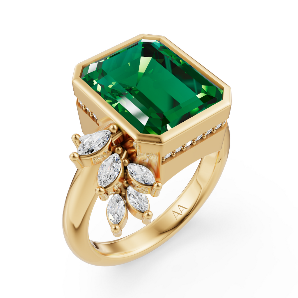 'Kate' 4 Carat Emerald & Marquise Cut Lab Diamond Ring