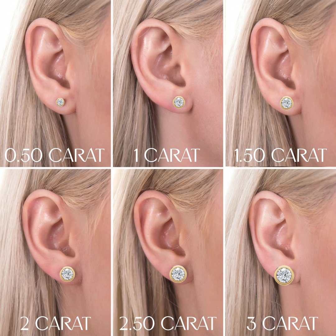 MCM Bezel-Set Round Brilliant Cut Lab Diamond Stud Earrings