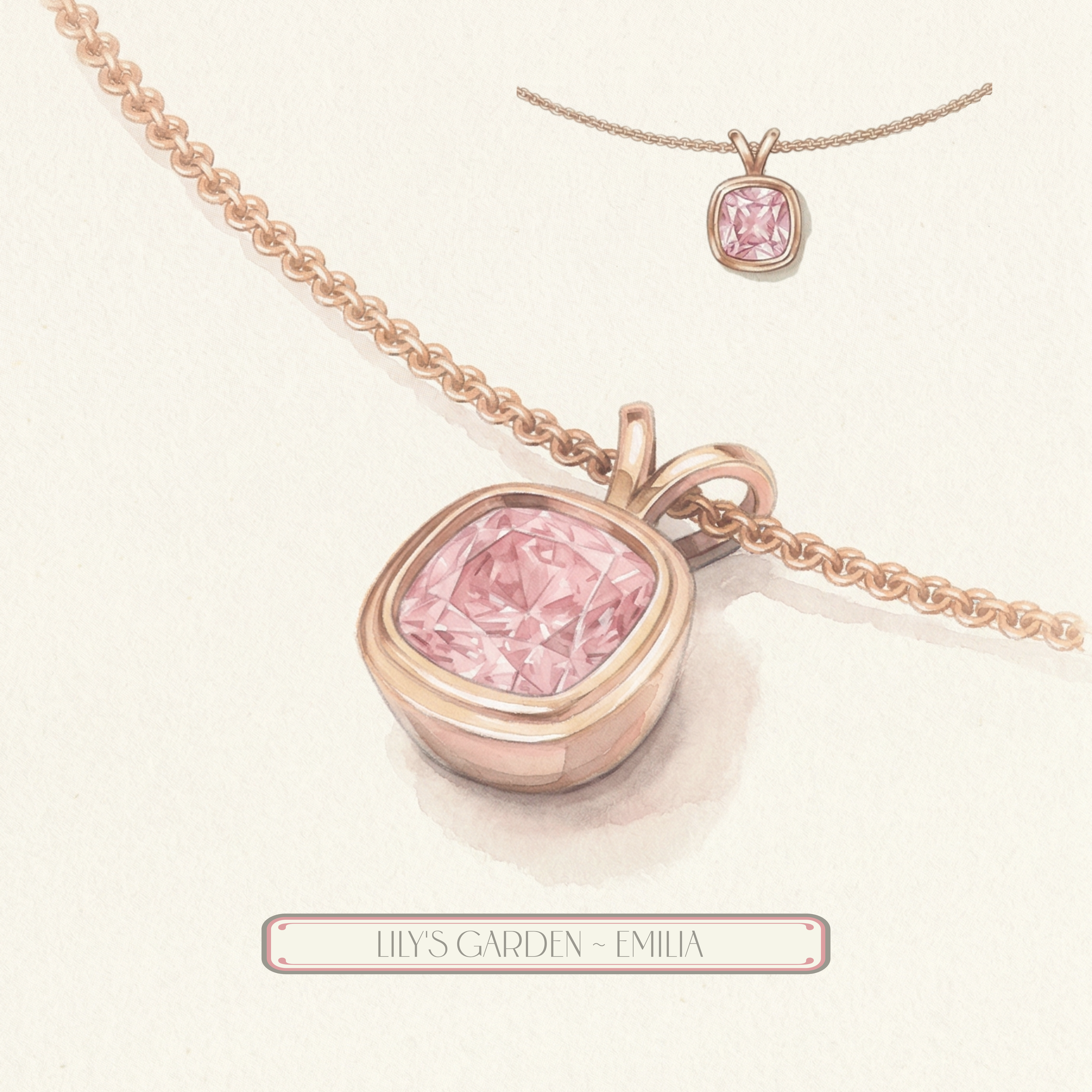 'Emilia' 2.60 Carats Fancy Intense Pink, Cushion Cut Lab Diamond Bezel-set Pendant Necklace