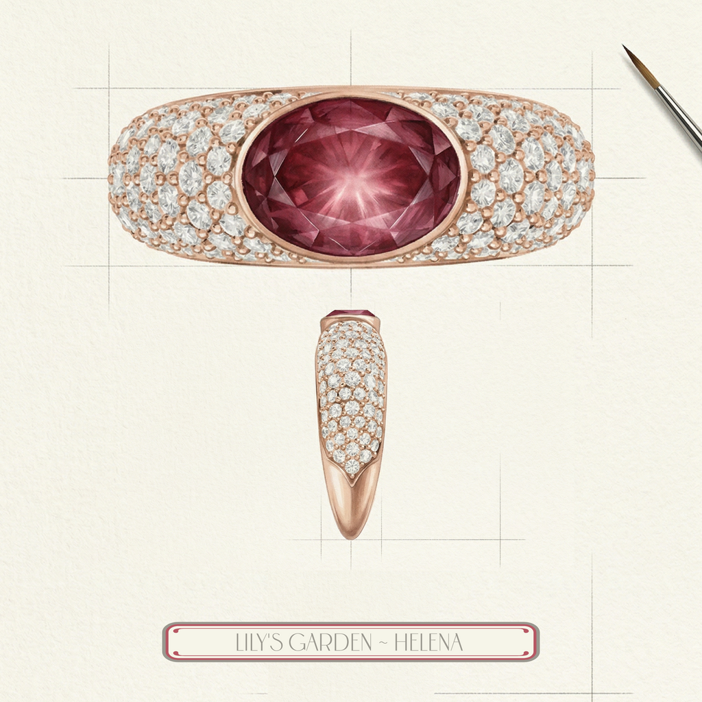 'Helena' 3.10 Carat Fancy Vivid Pink Oval Cut Lab Grown Diamond, Bombé Pavé Ring
