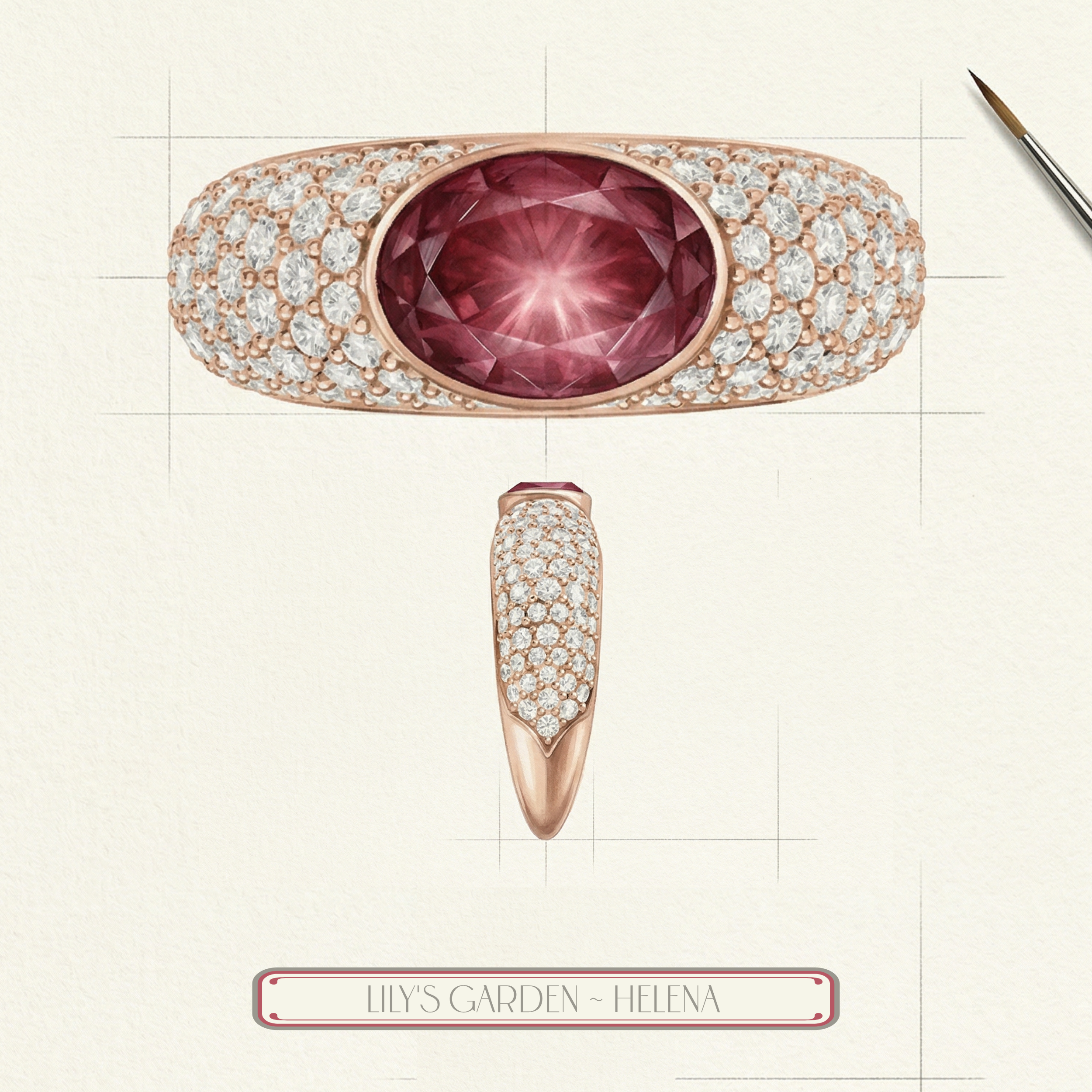 'Helena' 3.10 Carat Fancy Vivid Pink Oval Cut Lab Grown Diamond, Bombé Pavé Ring
